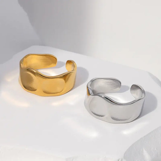 18K Gold Plated Wide Irregular Open Ring (Adjustable)