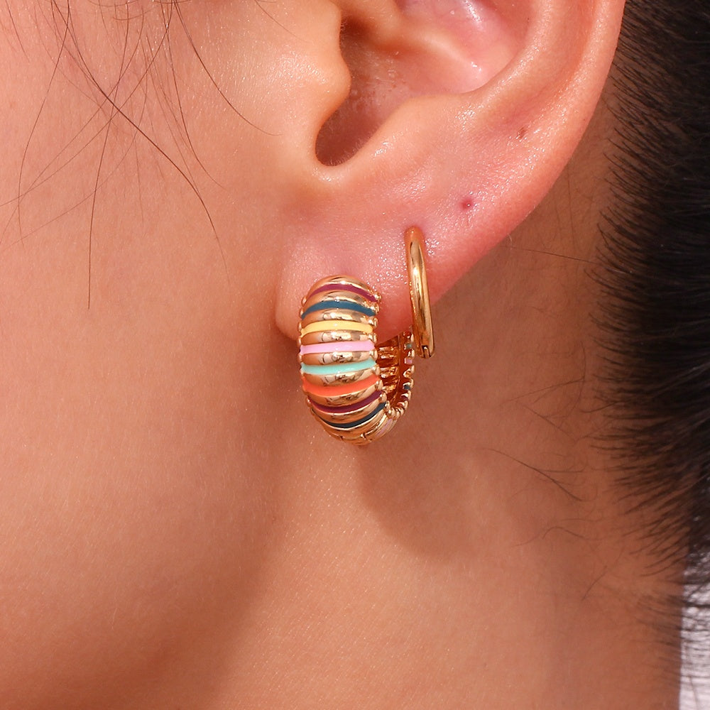 18K Gold Pated Rainbow Stripe Hoop