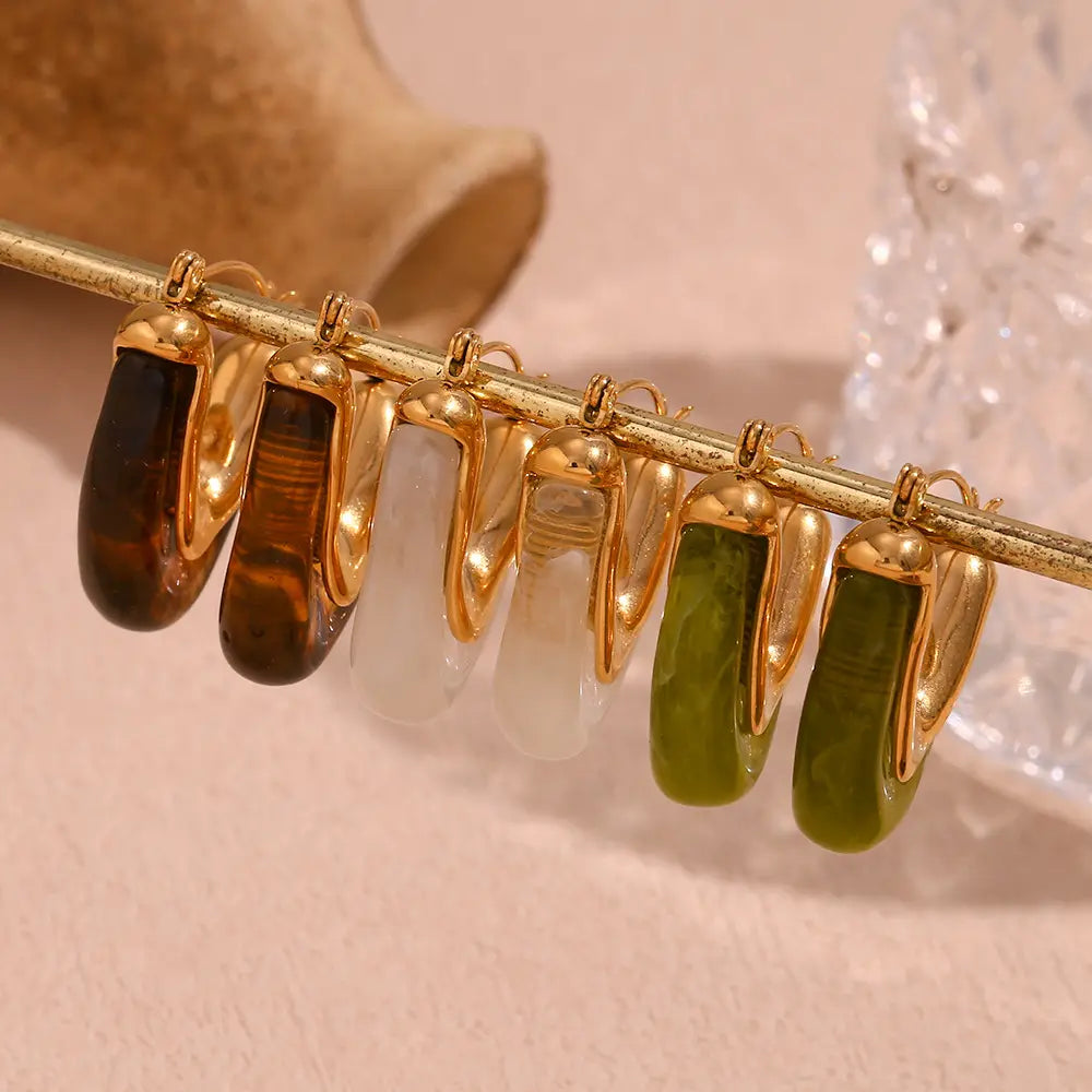 18K Gold Plated V-Shape Acrylic Hoop Earrings