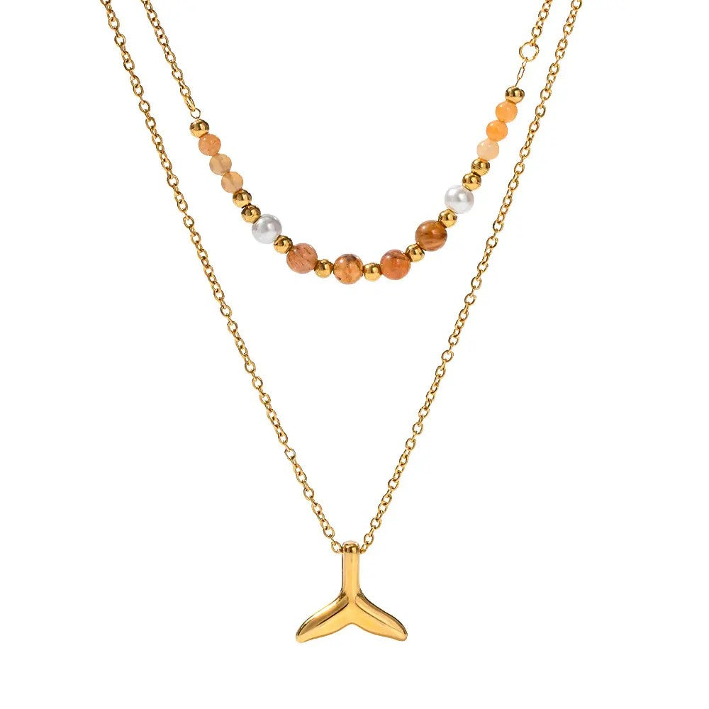 18K Gold Plated Double-Layer Fishtail Necklace