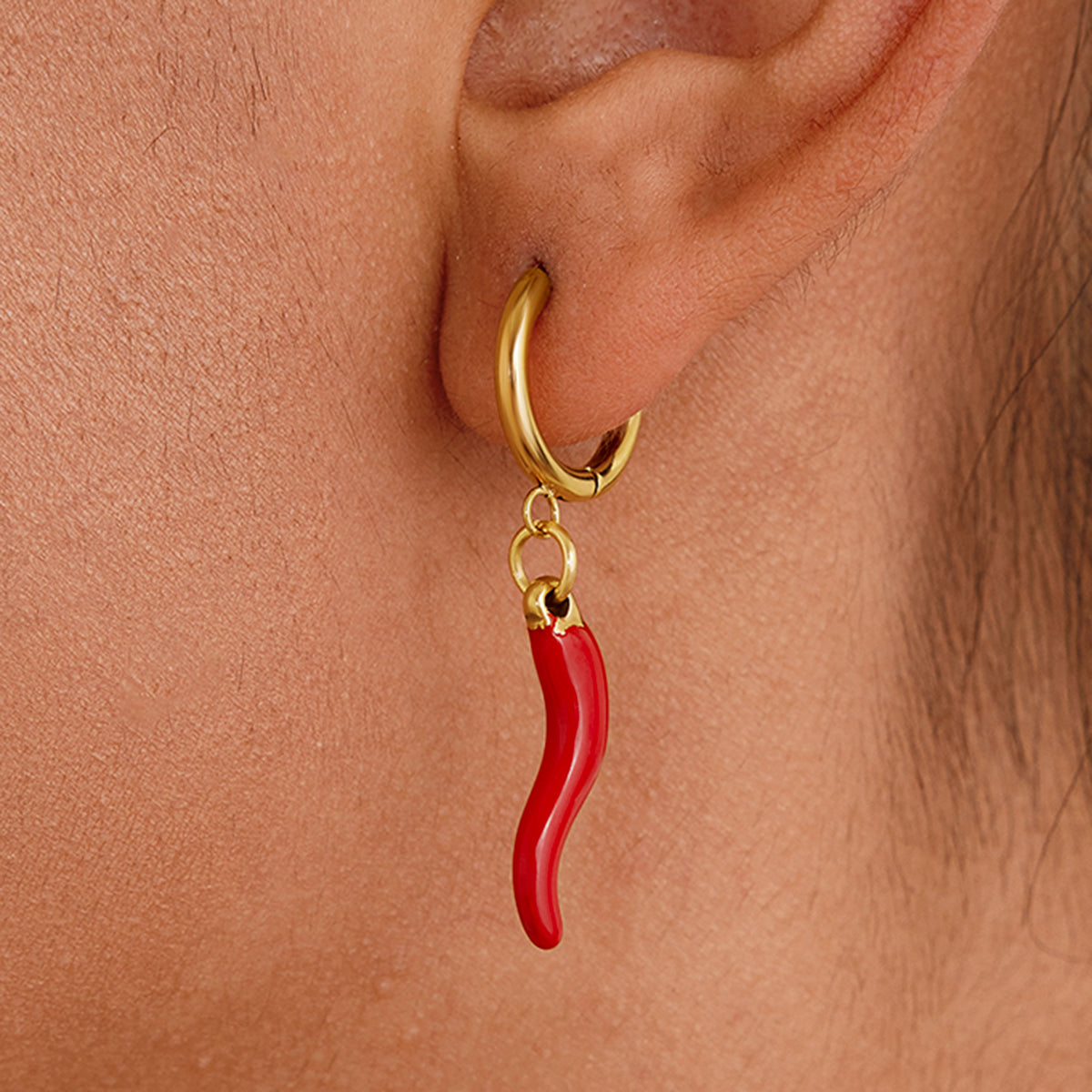 18k Gold Plated Red Chili Oiled Earring
