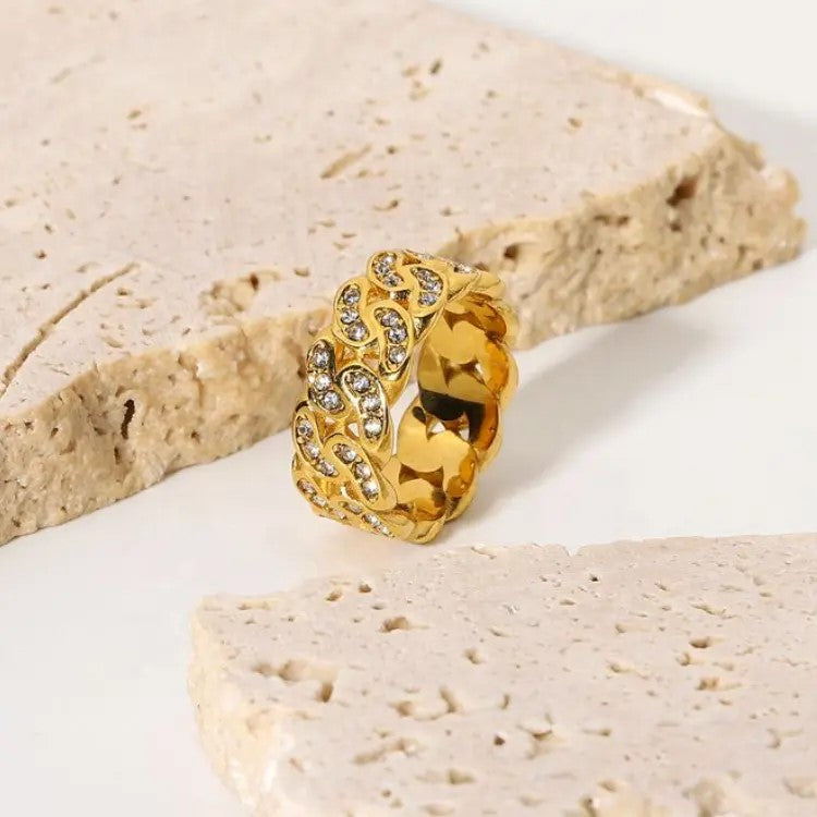 18K Gold Plated CZ Chain Ring