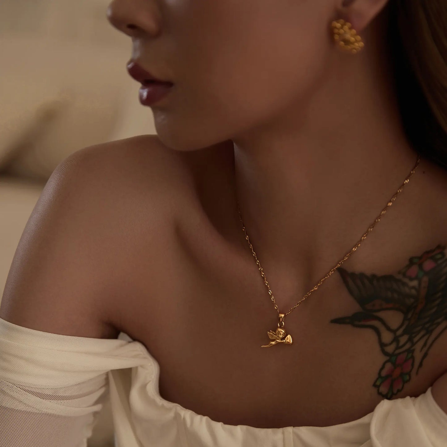 18KGP Cupid Angel Pendant Necklace