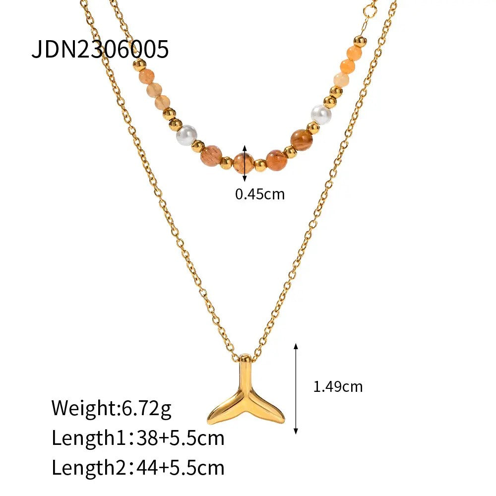 18K Gold Plated Double-Layer Fishtail Necklace