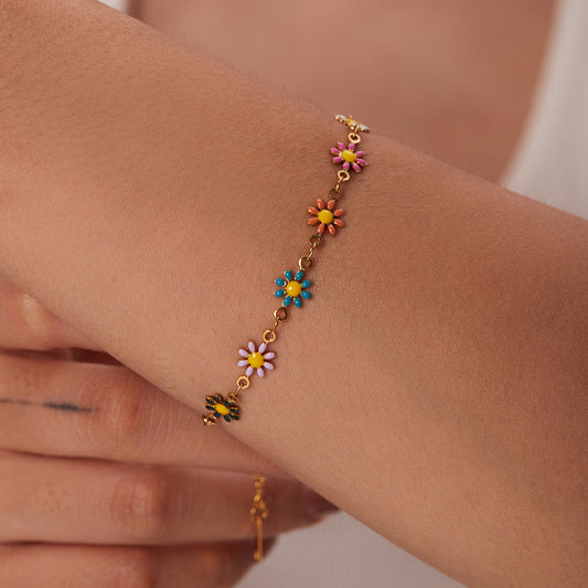 18K Gold Plated Colorful Daisy Bracelet