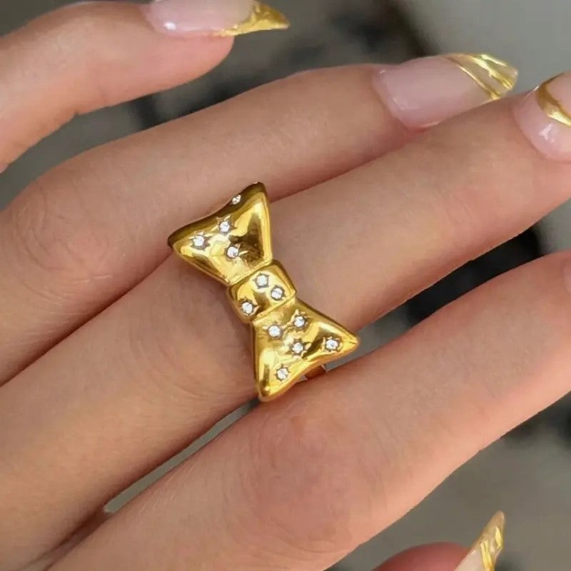 18K Gold Plated CZ Bowknot Ring