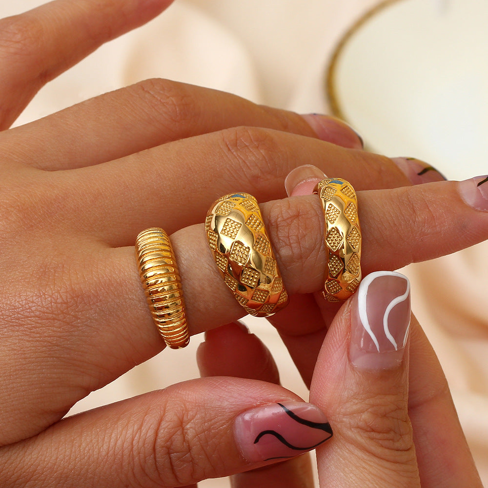 18K Gold Plated Checkered Texture Ring