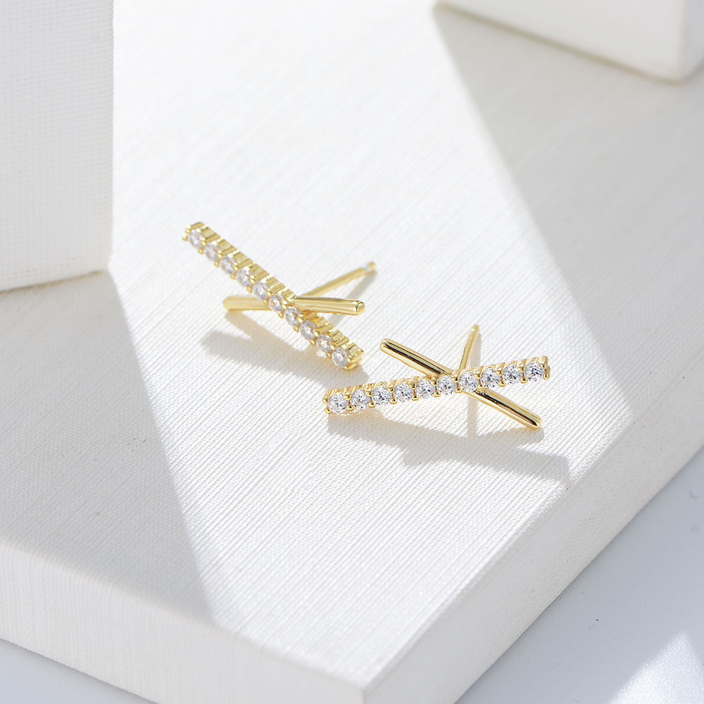 18 Gold Plated CZ Geometric Stud Earrings