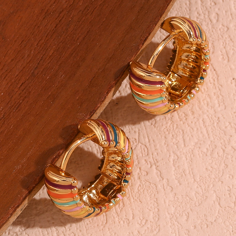 18K Gold Pated Rainbow Stripe Hoop