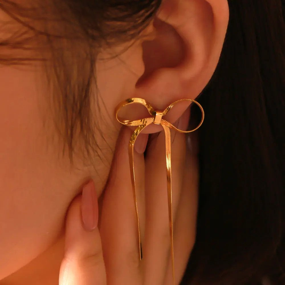 18K Gold Plated Tassle Bowknot Earrings