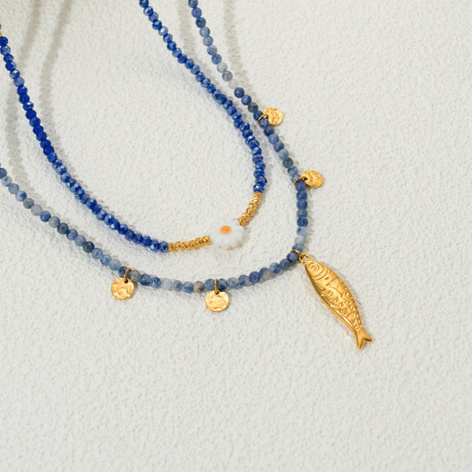 Handmade Blue Natural Stone Bead Necklace