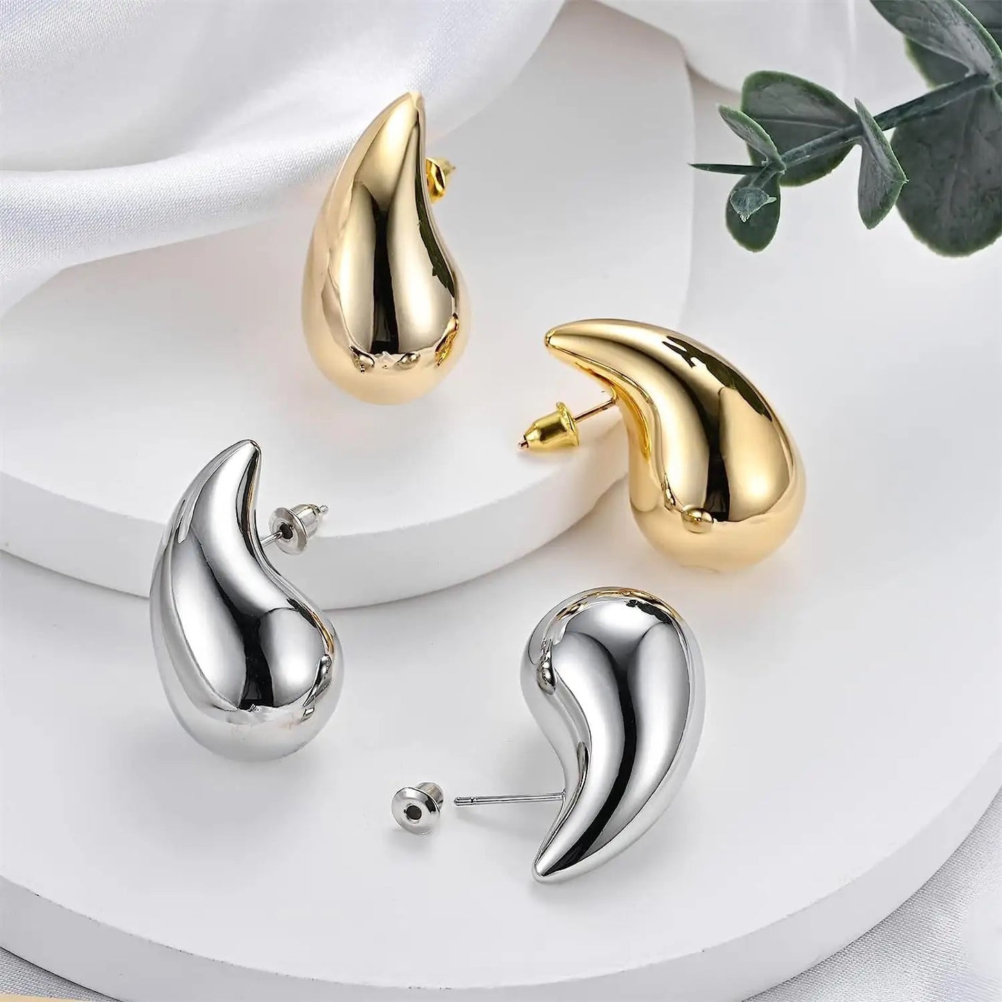 18K Gold Plated Hollow Water Drop Stud