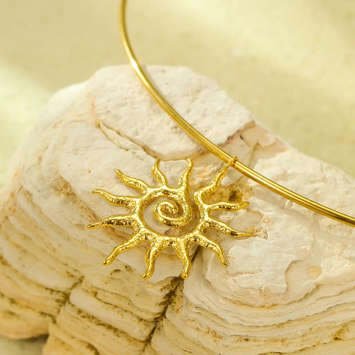 18K Gold Plated Spiral Sun Hoop Pendant Necklace