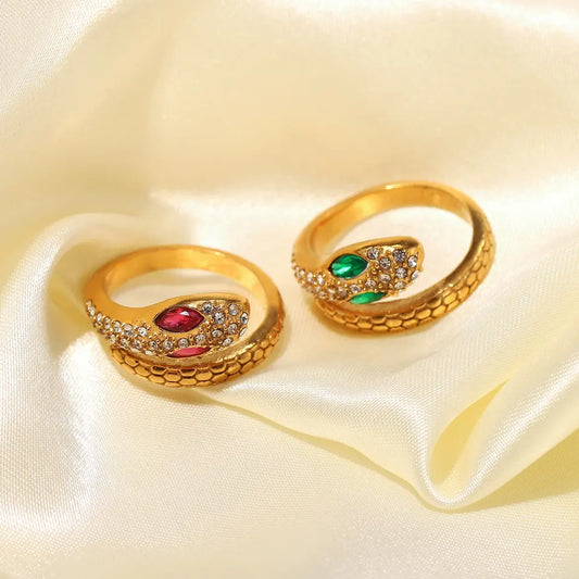 18K Gold Plated Malachite Snake Rings (Adjustable)