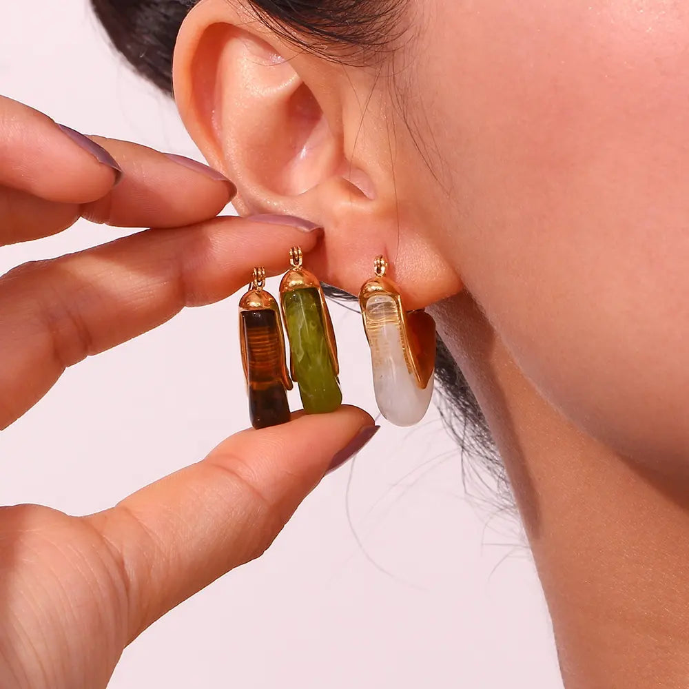 18K Gold Plated V-Shape Acrylic Hoop Earrings