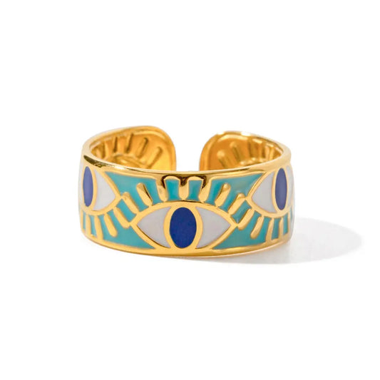 18K Gold Plated Drop-Oil Evil Eye Ring (Adjustable)