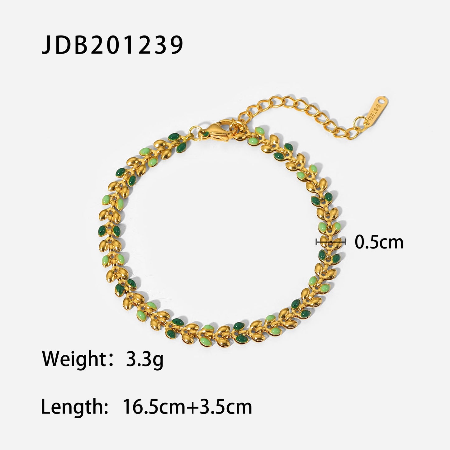 18K Gold Plated Green Leaf Bracelet