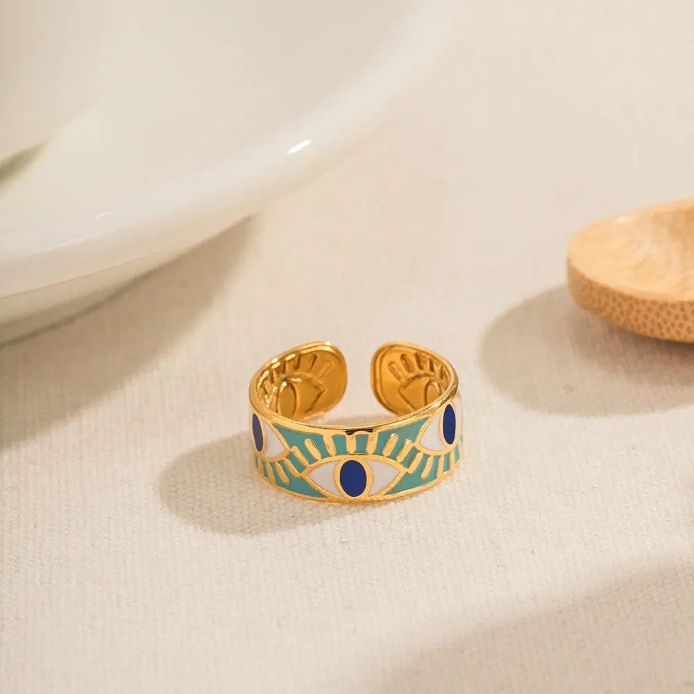 18K Gold Plated Drop-Oil Evil Eye Ring (Adjustable)