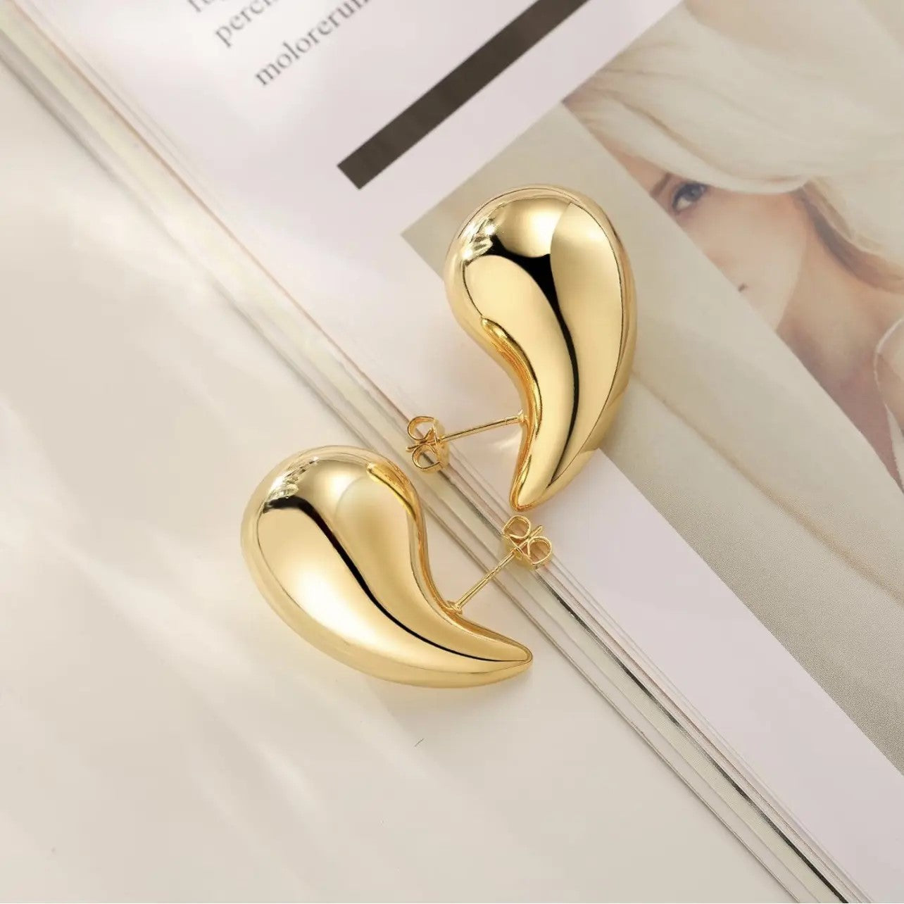 18K Gold Plated Hollow Water Drop Stud