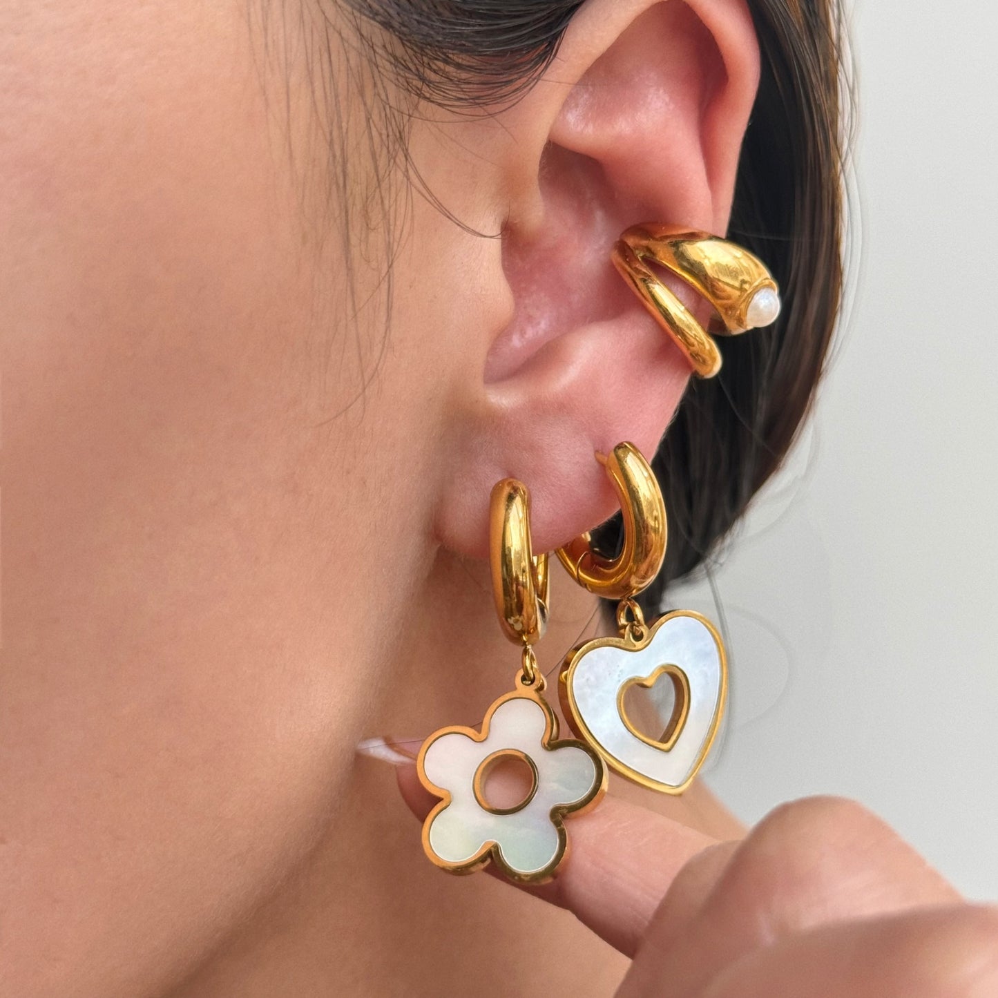 18K Gold Plated Shell Heart/Flower Pendant Earrings