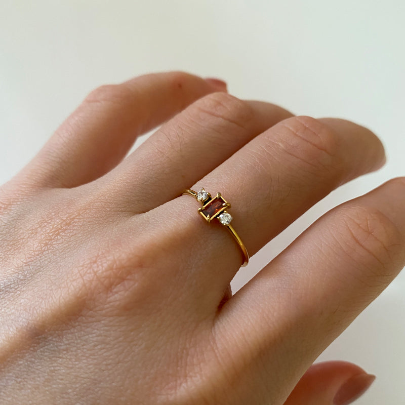 18K Gold Plated Dainty Red Three Stone Ring