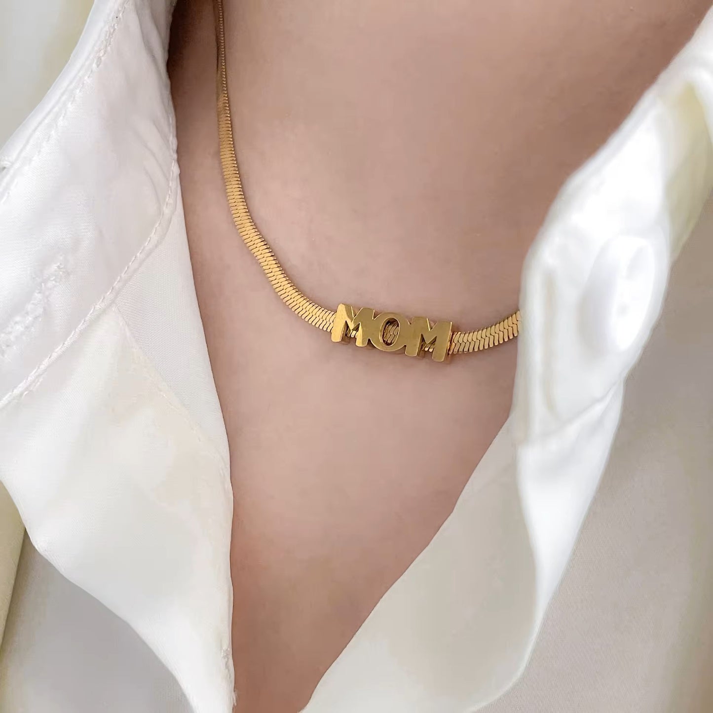 18K Gold Plated MOM Snake Bone Necklace