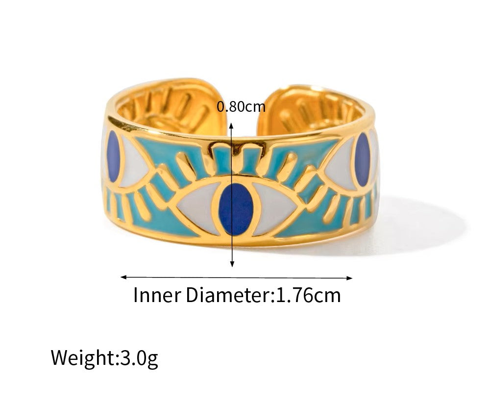 18K Gold Plated Drop-Oil Evil Eye Ring (Adjustable)