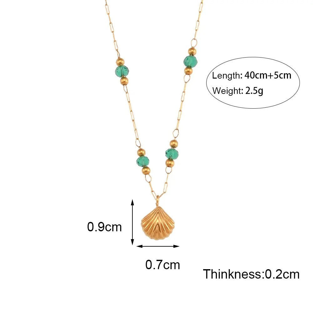 18K Gold Plated Green Bead Necklace