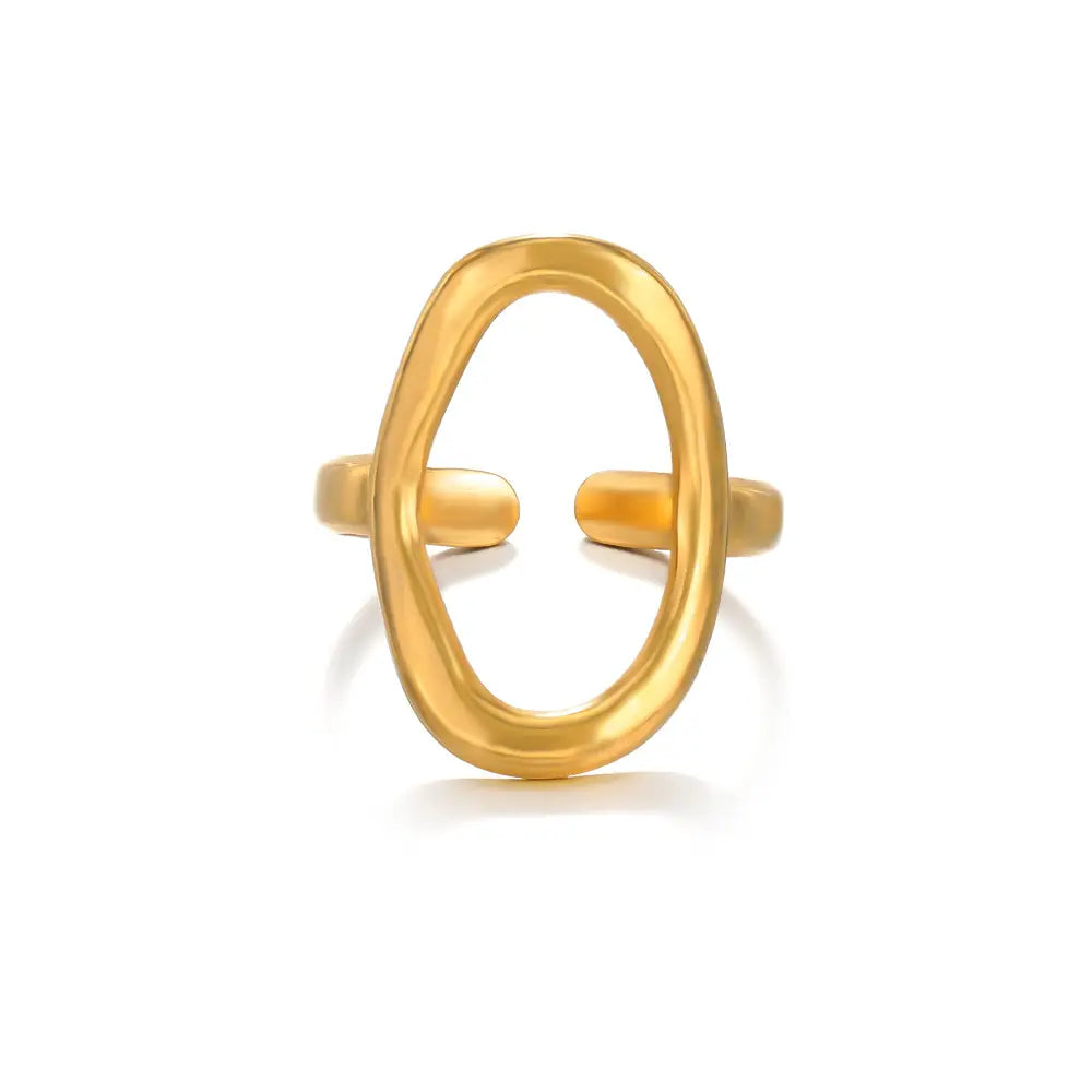 18K Gold Plated Oval Open Ring (Adjustable)