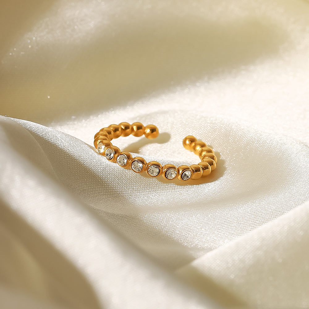 18K Gold Plated Bead CZ Ring (adjustable)