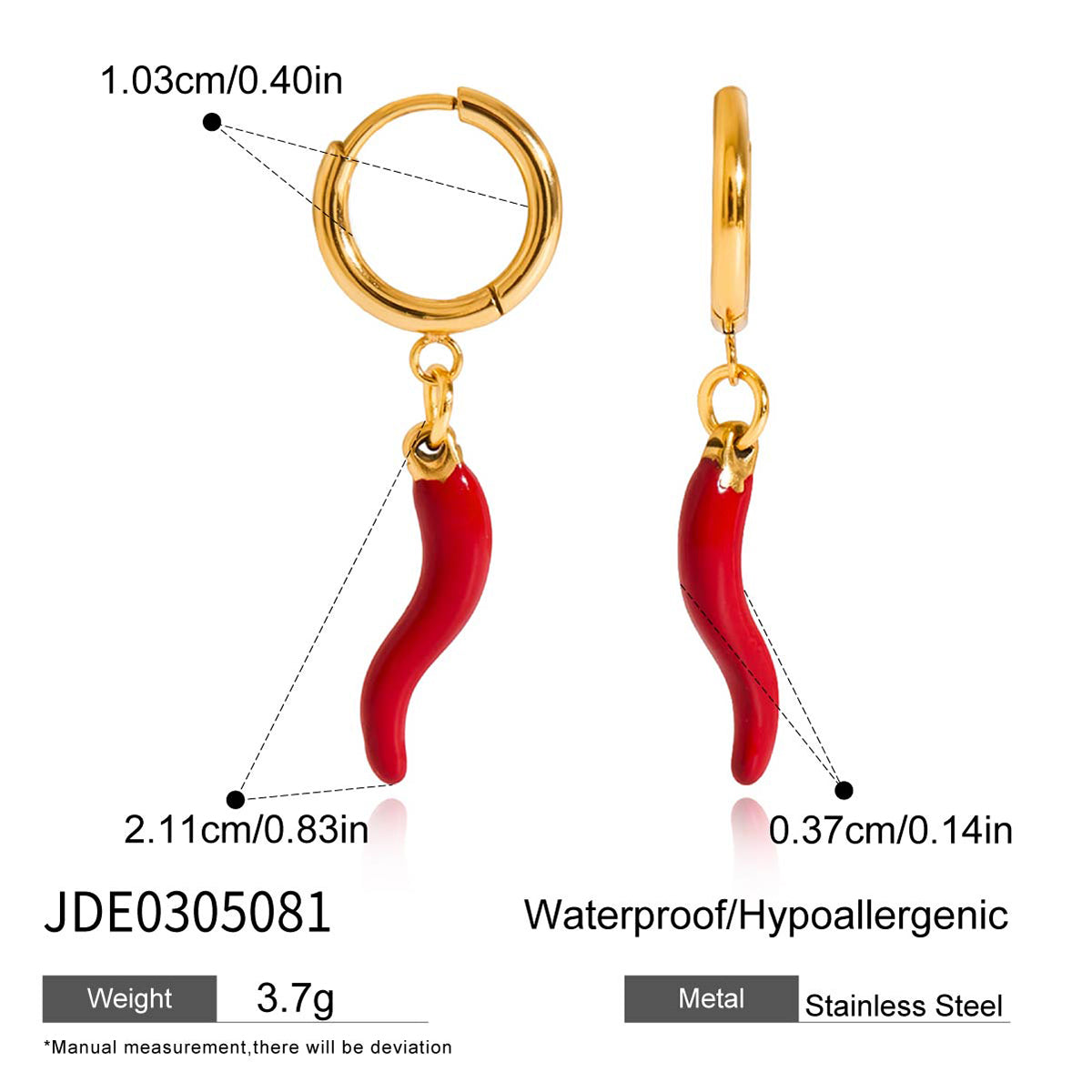 18k Gold Plated Red Chili Oiled Earring