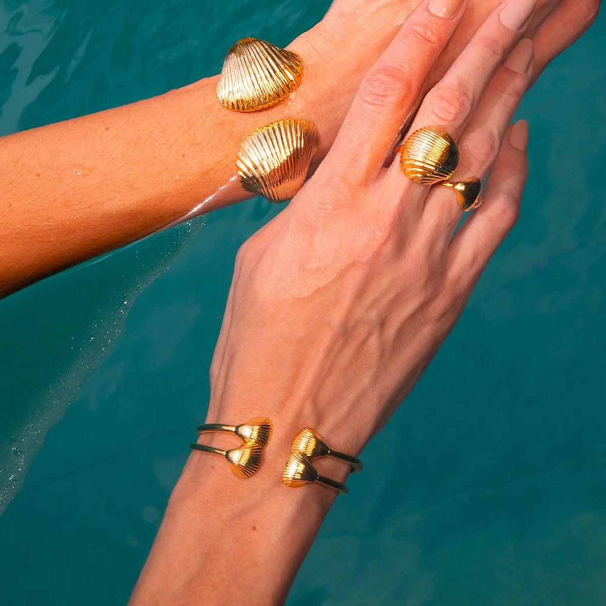 18K Gold Plated Scallop Shell Cuff Bangle
