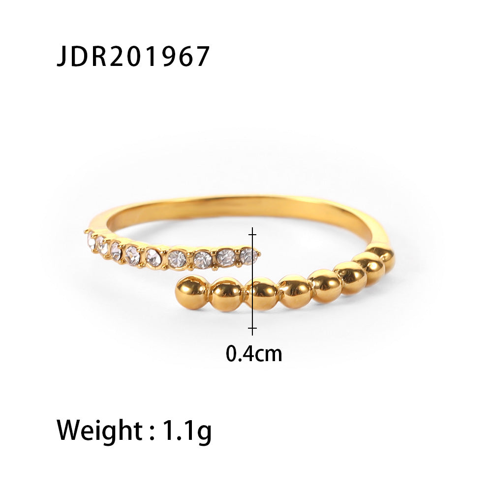 18K Gold Plated Bead CZ Ring (adjustable)