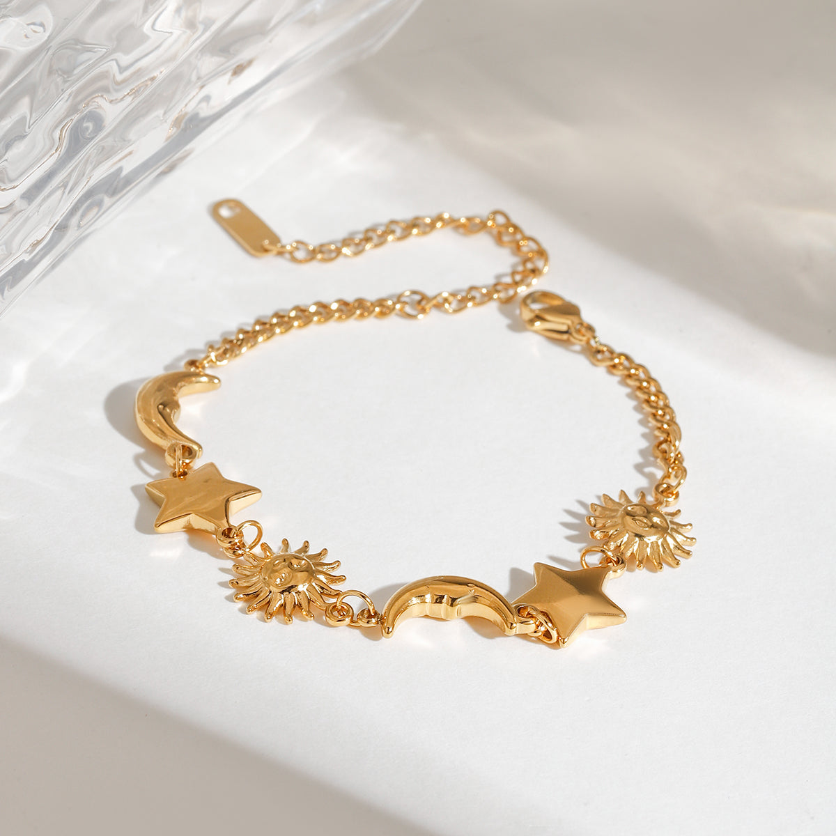 18K Gold Plated StarMoonSun Pendant Bracelet