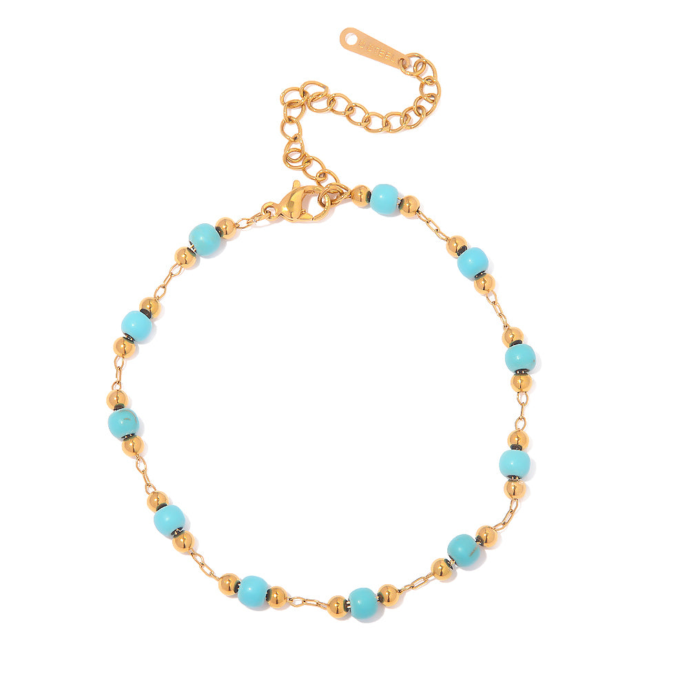 18K Gold Plated Turquoise Bead Bracelet