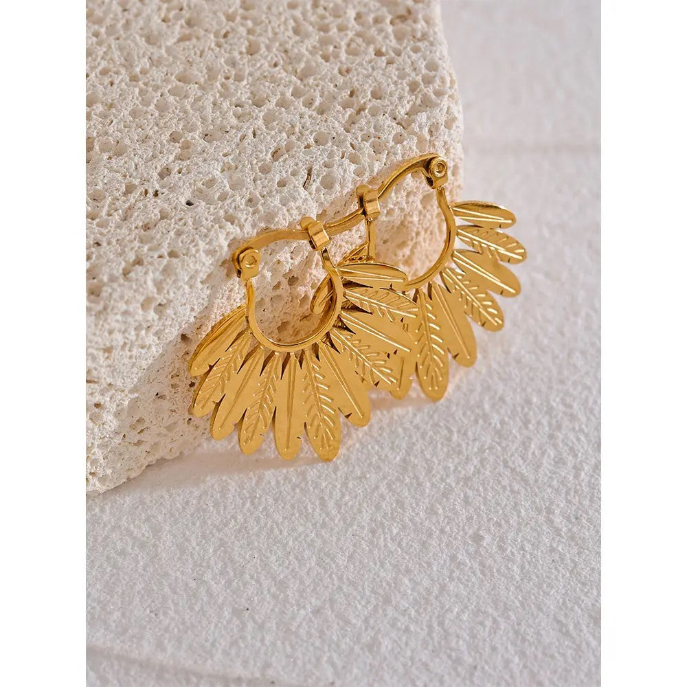 18K Gold Plated Leaf Hoop Earring