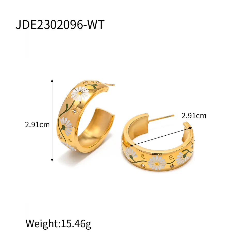 18K Gold Plated Daisy Flower Hoop Earring