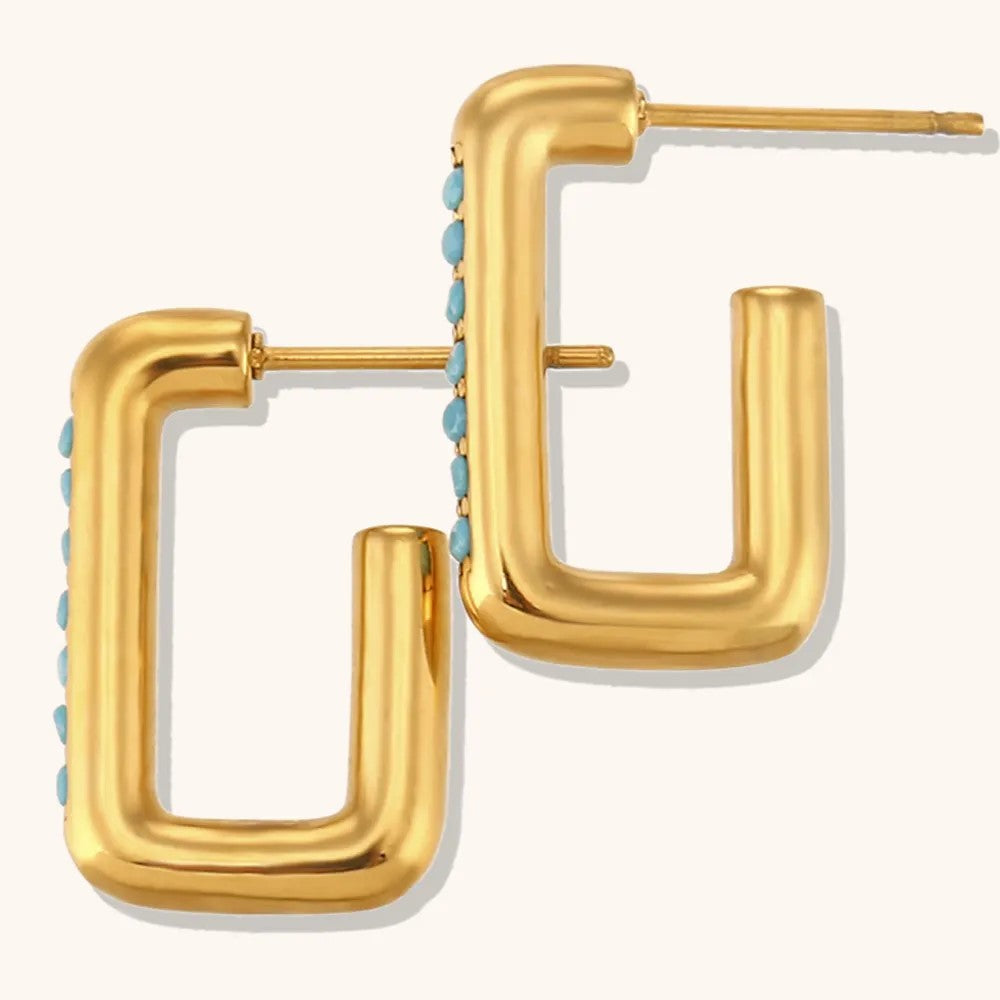 18K Gold Plated Turquoise Stone Earring