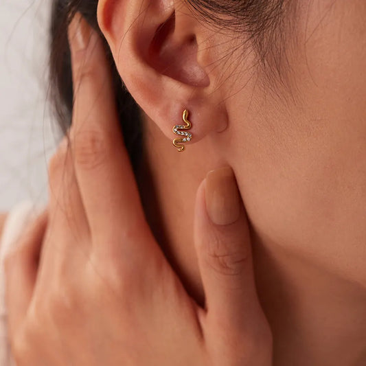 18K Gold Plated CZ Snake Stud Earrings