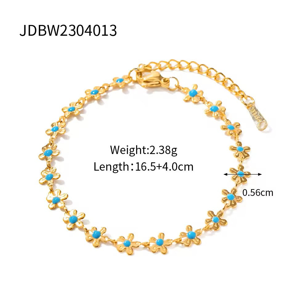 18K Gold Plated Retro Flower Link Bracelet
