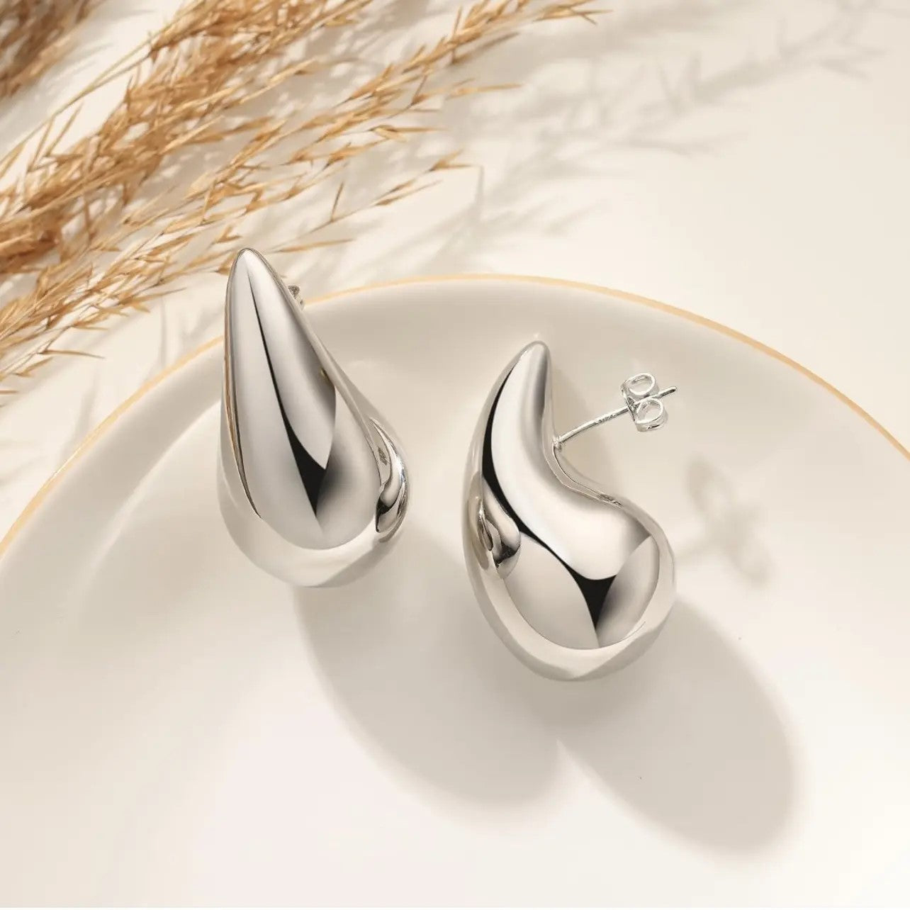 18K Gold Plated Hollow Water Drop Stud