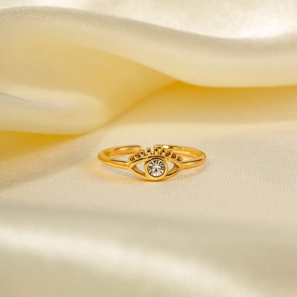 18K Gold Plate CZ Turkish Eye Ring (Adjustable)