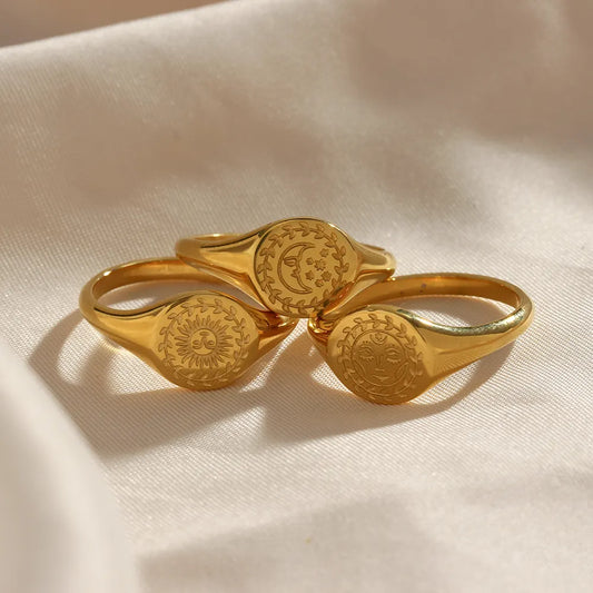 18K Gold Plated Sun Goddess Signet Ring