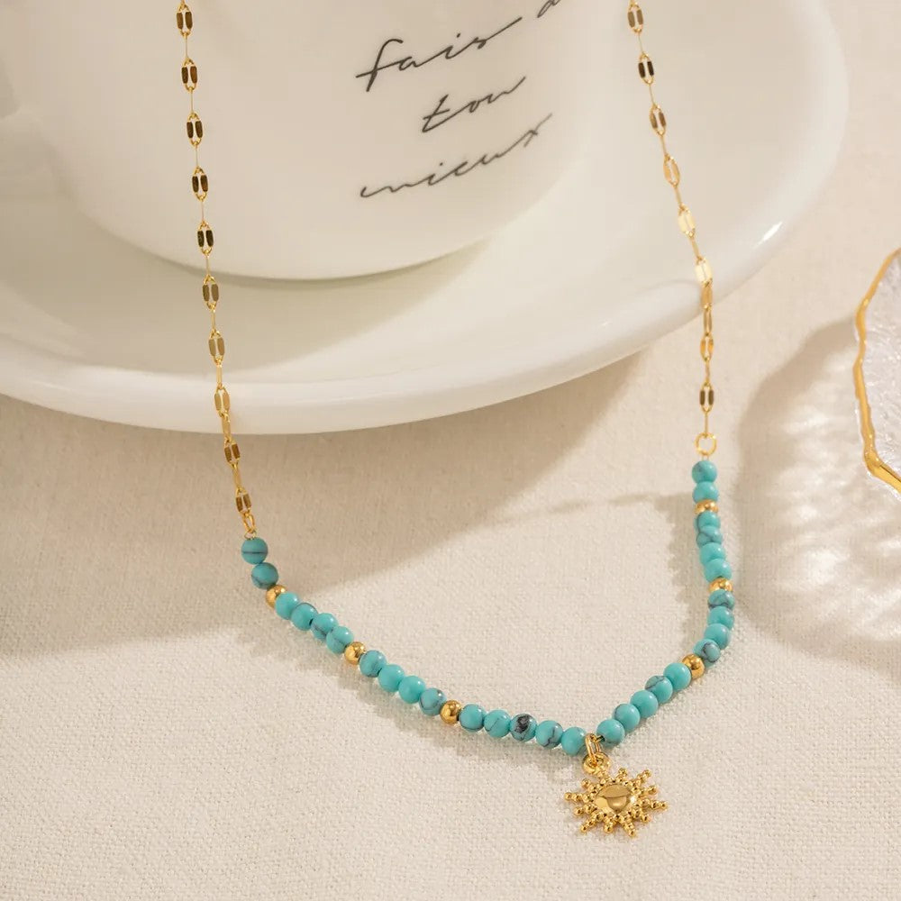 18K Gold Plated Sun Turquoise Necklace