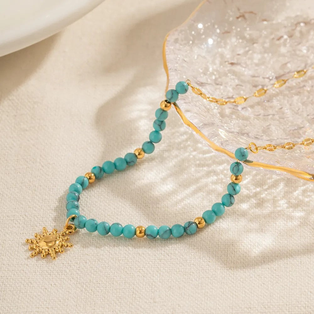18K Gold Plated Sun Turquoise Necklace